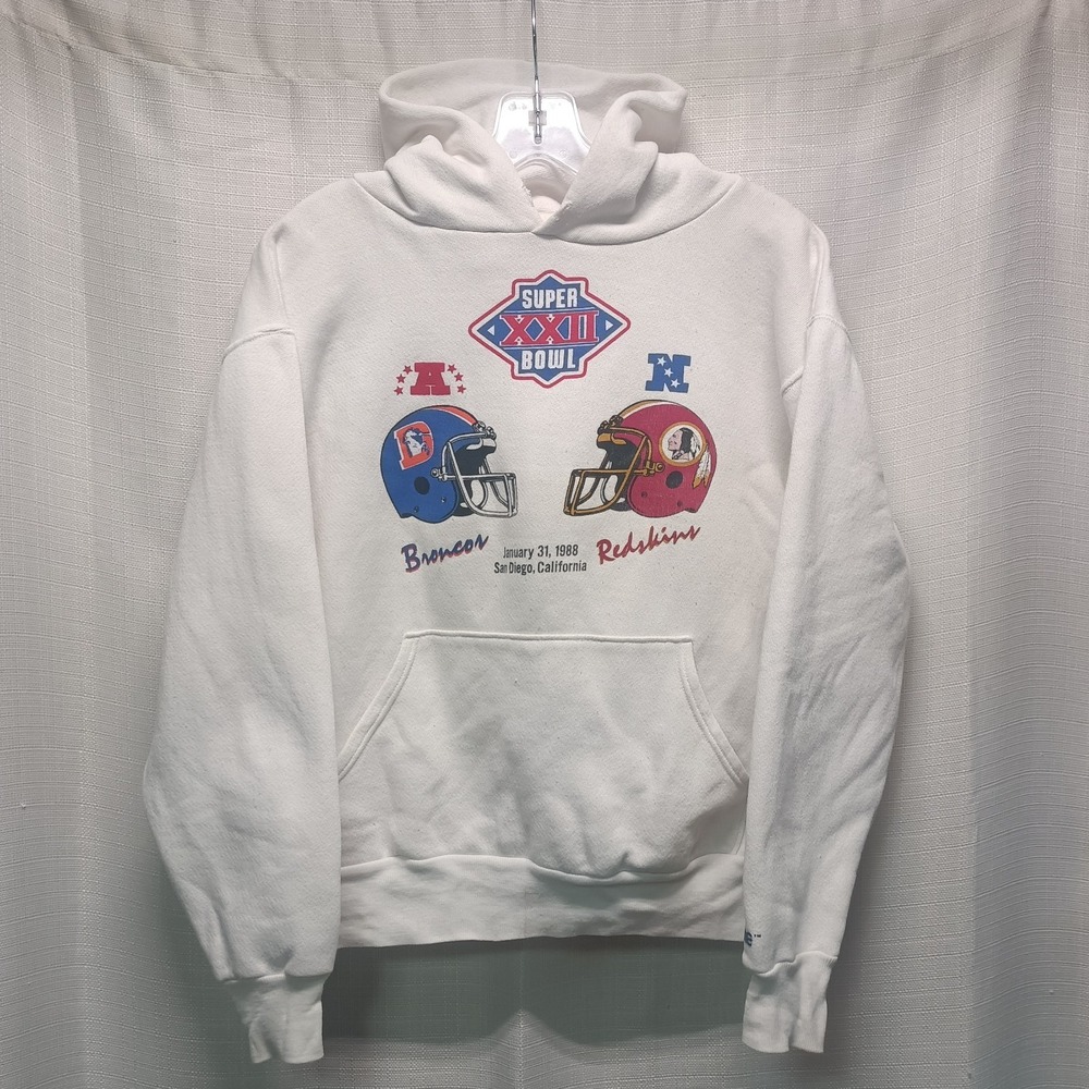 Vtg 1988 Super Bowl XXII Hoodie‎ Size M Broncos Redskins White NFL Football